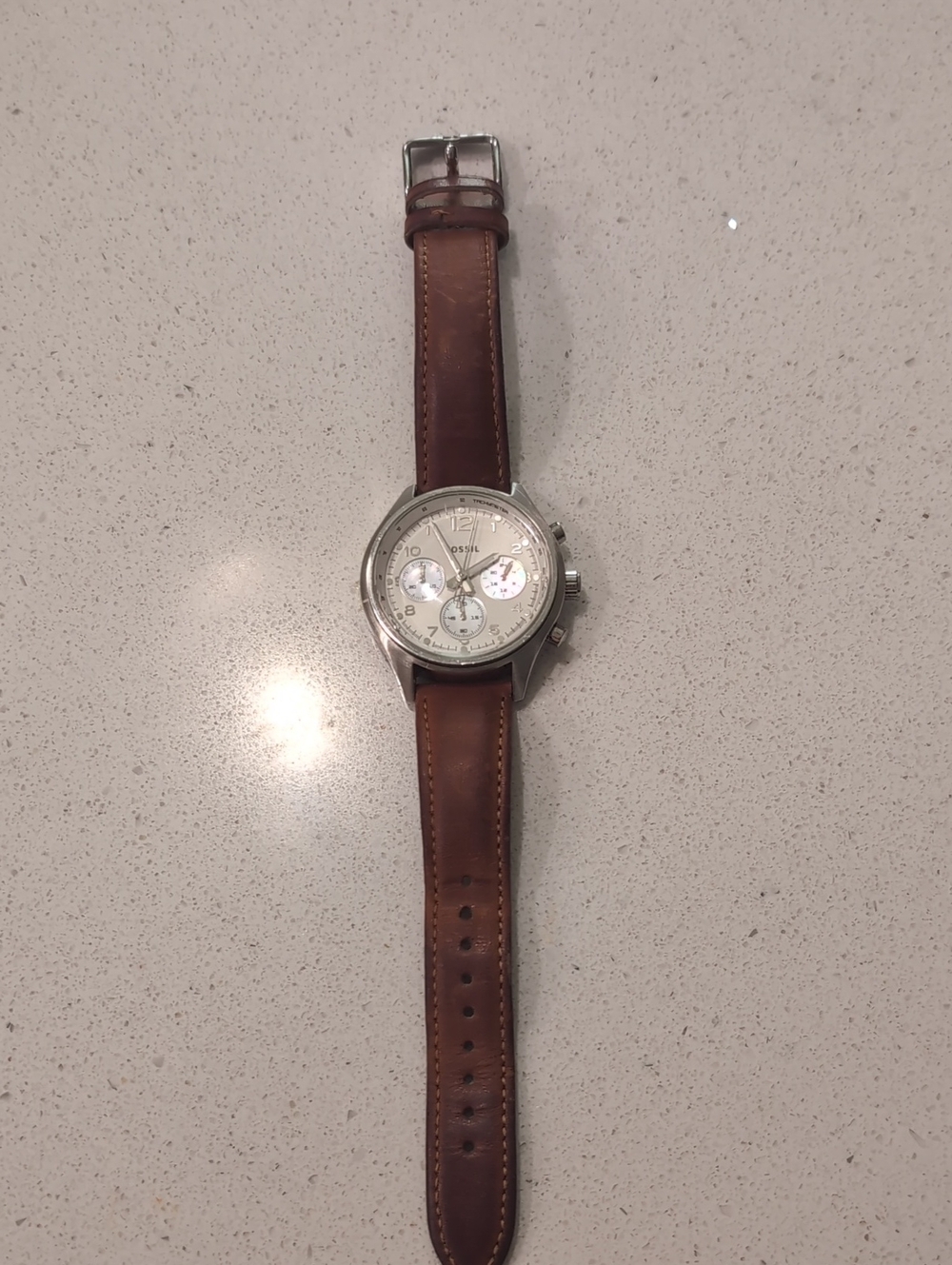 Fossil Brown Leather Strap Chronograph Watch with Silver Case